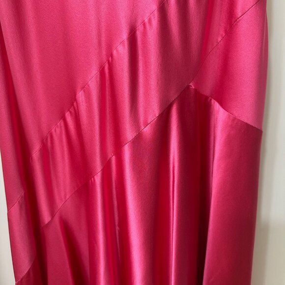 BCBG MAXAZRIA Pink Silk Satin Dress with Asymmetrical Hem, Size M - Picture 2 of 6
